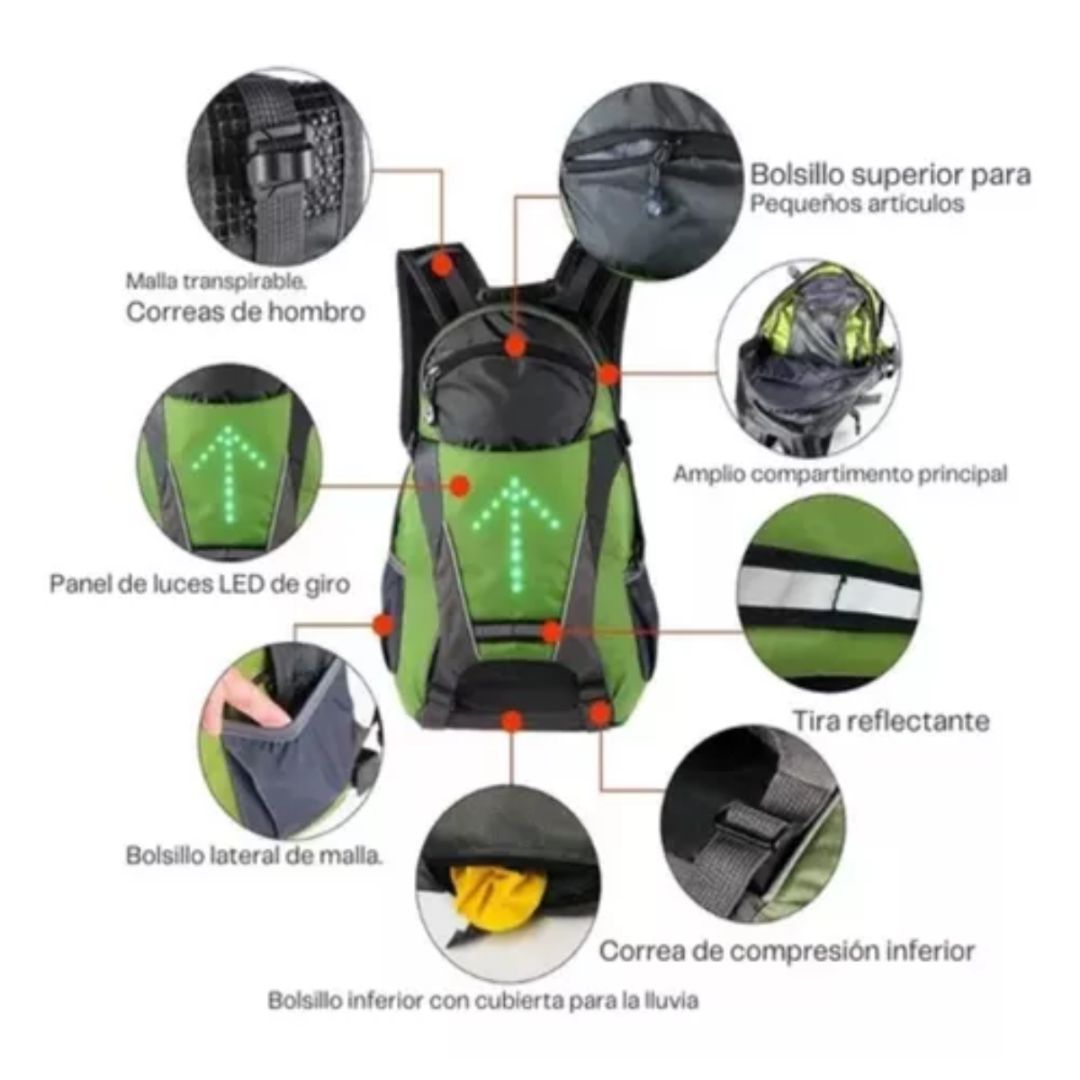 🚴‍♂️ Mochila de Ciclismo Profesional 18L con Luz de Señal LED - ¡Seguridad y Comodidad en Cada Pedaleo! 🌟